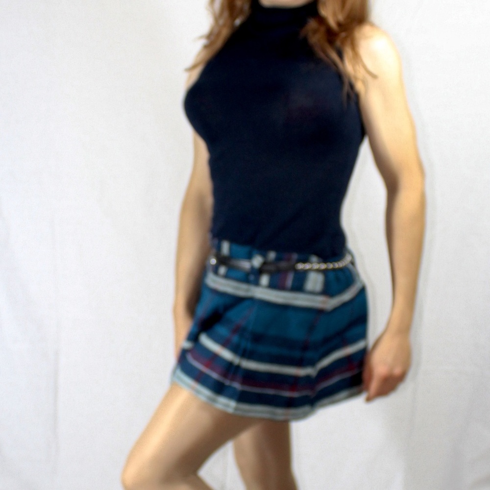 FREE DEREK HEART TURTLE NECK PLAID SKIRT SWEATER DRESS